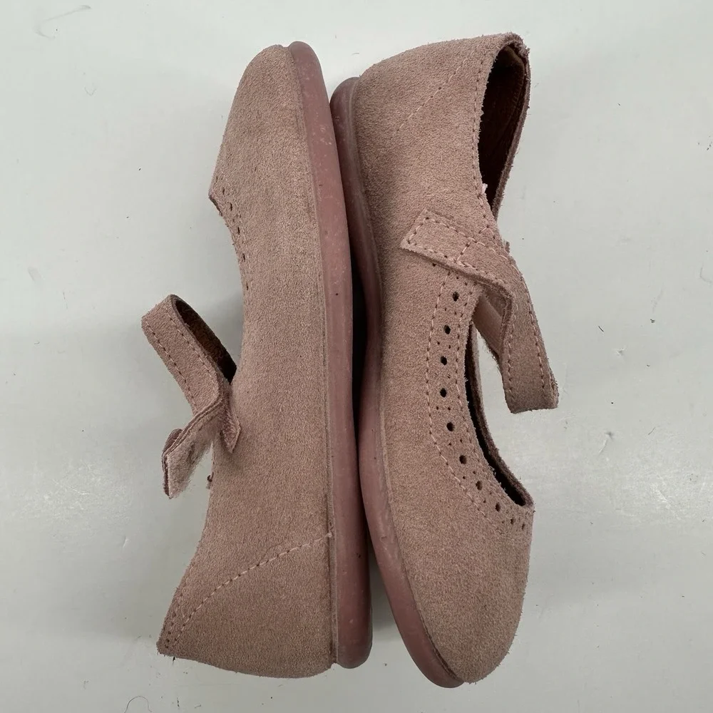 Elephantito Suede Leather Mary Jane Scalloped Edge‎ Pink Girls Size 7 US 24 EU
